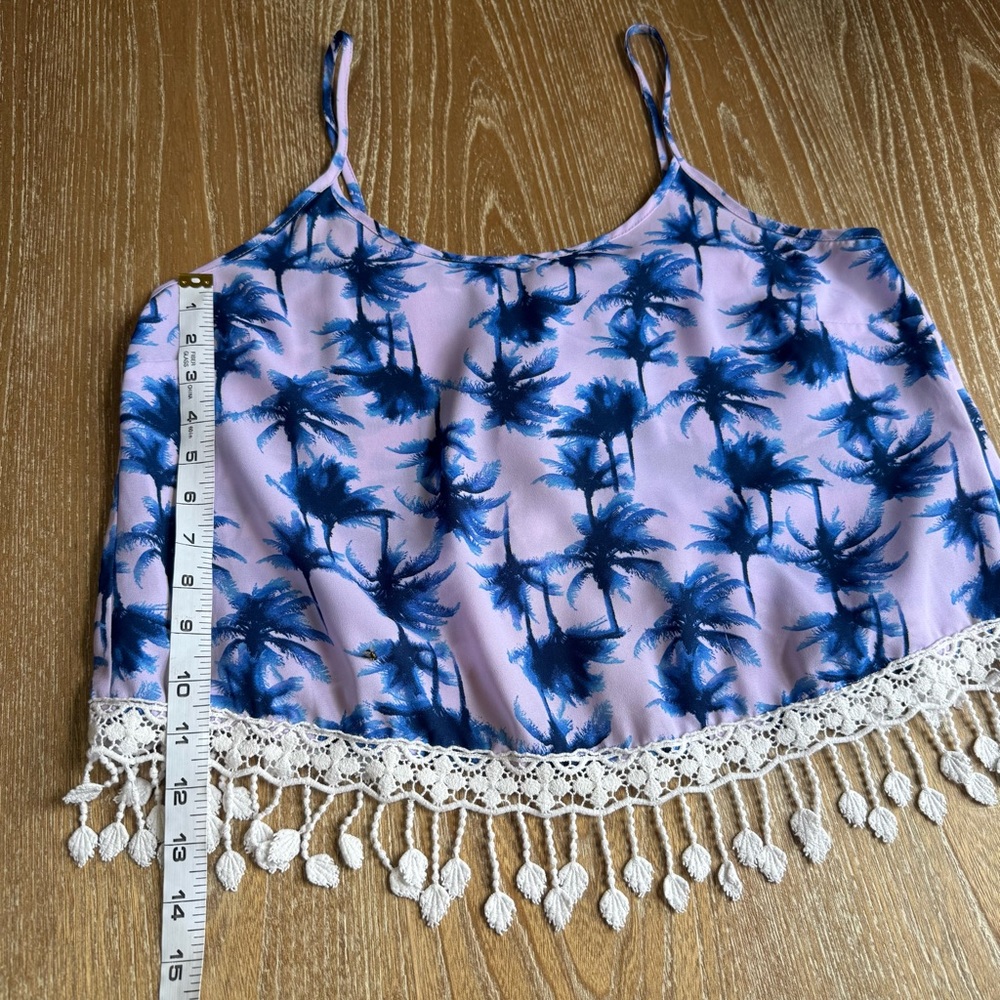 Charlotte Russe Babydoll Y2K Cami Womens Medium Crochet Fringe Hawaiian Tropical - Picture 5 of 9